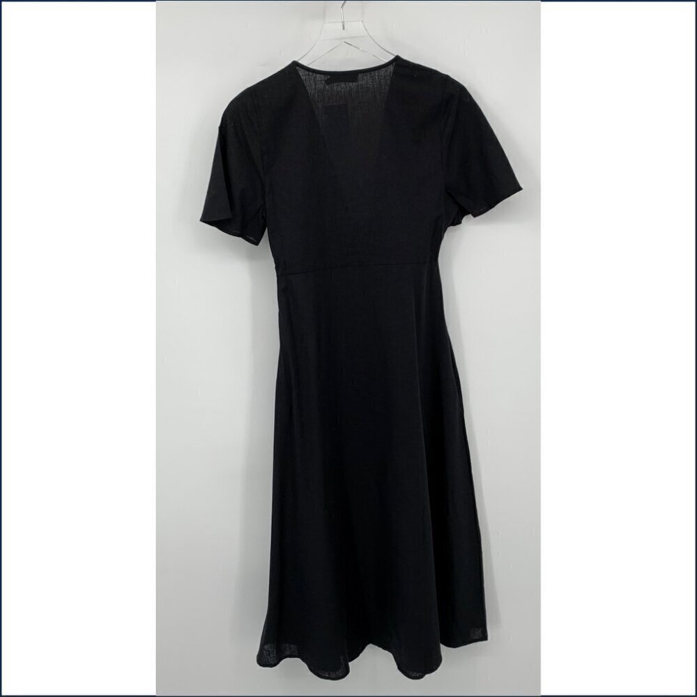 Harshman Los Angeles Fiorella midi dress black shift tie linen cotton new XS - Picture 4 of 5